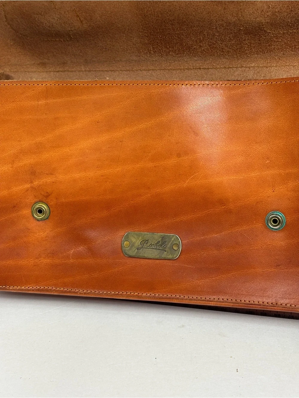 Vintage 50’s Rustic Brown Leather & Brass Hdwe Messenger Satchel Bicycle Bag